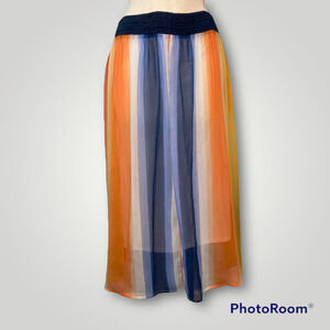 SOFT Surroundings Rainbow Globetrotter Chiffon Maxi Skirt Pockets Size PXL 3AJ78